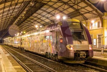 AVIGNON, FRANCE - JANUARY 02: Regional train TER 2N NG at Avignon station on January 2, 2014. These trains were manufactured by Alstom in 2004 - 2010