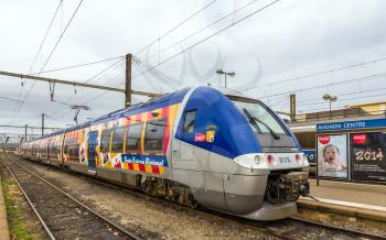 AVIGNON, FRANCE - JANUARY 02: Regional train on hybrid power at Avignon station on January 2, 2014. Trains of the class B 81500 are capable to operate on diesel as well as on 1.5 kV DC electric power