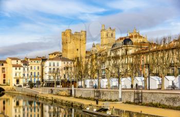 Buildings in the city center of Narbonne - France