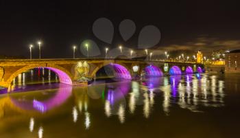 Night view of Pont Neuf in Toulouse - France