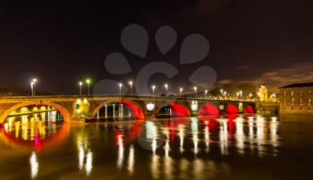 Night view of Pont Neuf in Toulouse - France