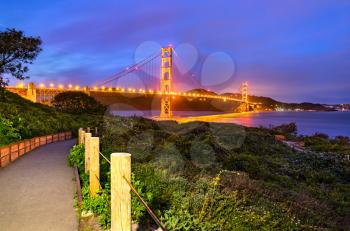 The Golden Gate Bridge in San Francisco at night. Califonia, the United States
