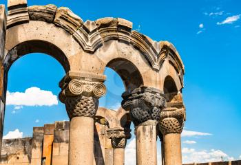 Ruins of Zvartnots Cathedral. UNESCO world heritage in Armenia