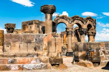Ruins of Zvartnots Cathedral. UNESCO world heritage in Armenia