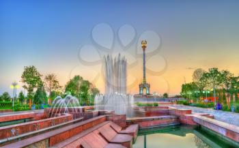 Fountain and Independence Monument in Dushanbe, the Capital of Tajikistan. Central Asia