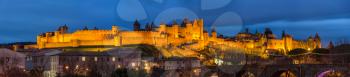 Evening panorama of Carcassonne fortress - France, Languedoc-Roussillon