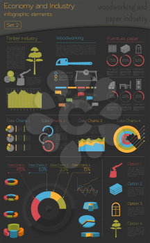 Economy and industry. Woodworking and paper industry. Industrial infographic template. Vector illustration