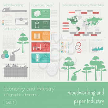 Economy and industry. Woodworking and paper industry. Industrial infographic template. Vector illustration