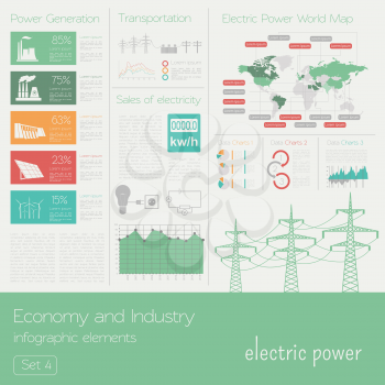 Economy and industry. Electric power. Electricity. Industrial infographic template. Vector illustration