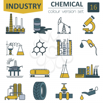 Chemical industry icon set. Colour version design. Vector illustration