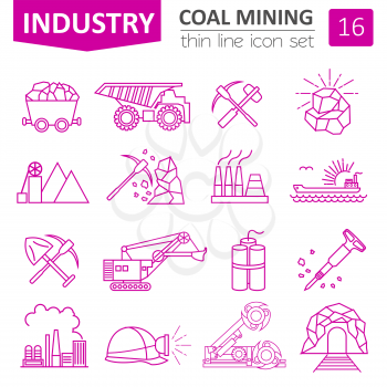Coal mining icon set. Thin line icon design. Vector illustration