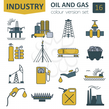 Oil and gas industry icon set. Colour design. Vector illustration