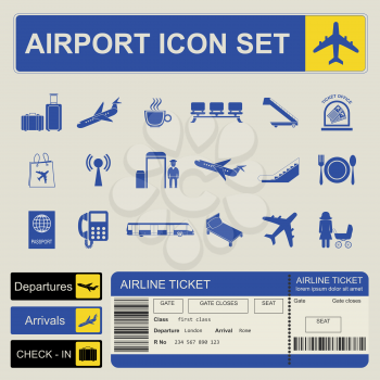 Airport, air travel icon set. Vector illustration