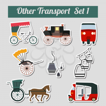 Set of ground transportation, rickshaw, cableway  for creating your own infographics or maps. Vector illustration