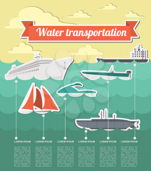 Water transport infographics elements. Nautical. Retro styled illustration. Vector