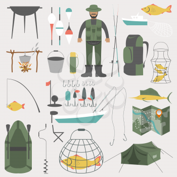 Fishing equipment icon set. Vector illustration