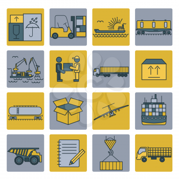 Cargo shipping delivery icon set. Thin line design. Vector illustration