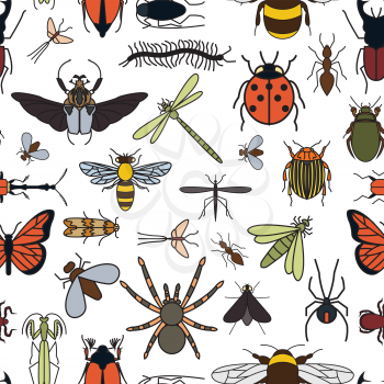 Insects seamless pattern. 24 pieces in set.  Vector illustration