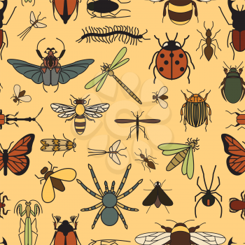 Insects seamless pattern. 24 pieces in set.  Vector illustration