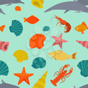 Sea animals seamless pattern. Vector flat style. Vector illustration
