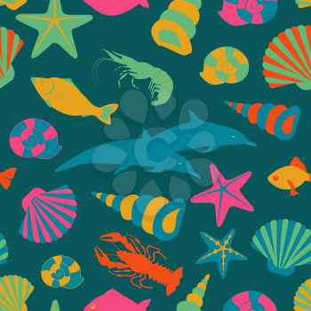 Sea animals seamless pattern. Vector flat style. Vector illustration