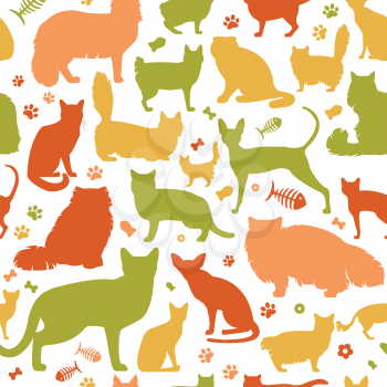 Cat characters and vet care seamless pattern flat style. Vector illustration