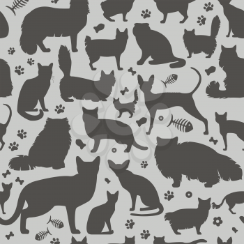 Cat characters and vet care seamless pattern flat style. Vector illustration