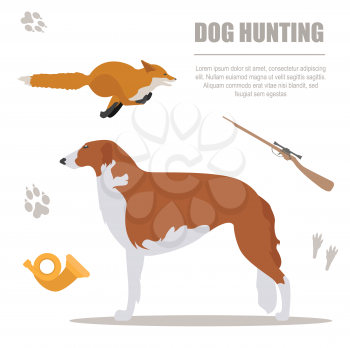 Dog hunting. Flat style. Vector illustration