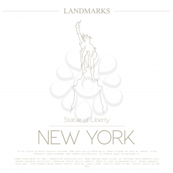 World landmarks. New York. USA. Statue of Liberty. Graphic template. Logos and badges. Linear design. Vector illustration