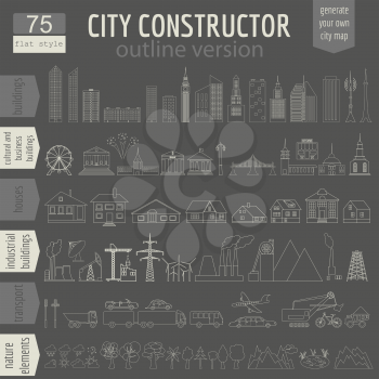 City map generator. Elements for creating your perfect city. Outline version. Vector illustration