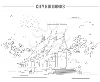 City buildings graphic template. Laos. Luang Prabang. Vector illustration