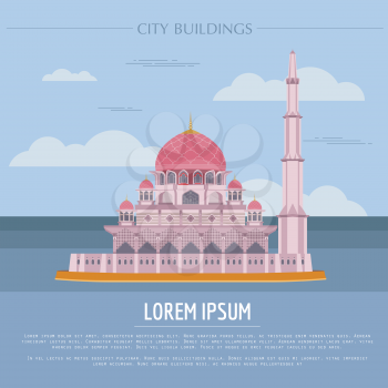 City buildings graphic template. Malaysia, Sultan Putra mosque. Vector illustration