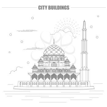 City buildings graphic template. Malaysia, Sultan Putra mosque. Vector illustration