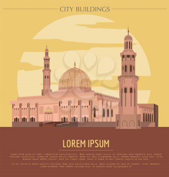 City buildings graphic template. Oman. Muscat mausoleum. Vector illustration