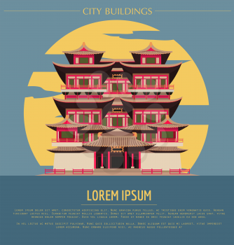 City buildings graphic template. Singapore. Buddha`s tooth Temple. Vector illustration