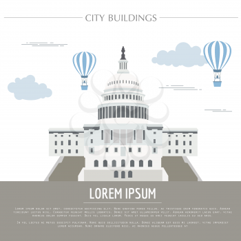 City buildings graphic template.  White house. Capitol. Vector illustration