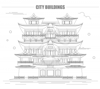 City buildings graphic template. Singapore. Buddha`s tooth Temple. Vector illustration