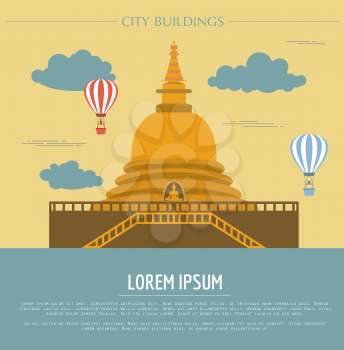 City buildings graphic template. Sri Lanka. Buddha`s temple. Vector illustration