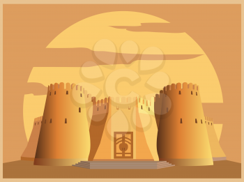 City buildings graphic template. Tajikistan fortress. Vector illustration