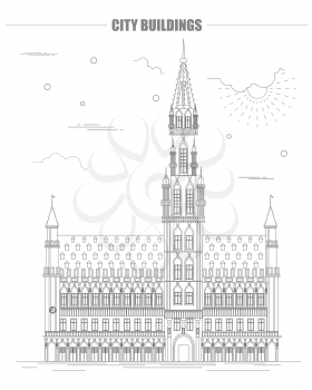 City buildings graphic template. Belgium town hall. Vector illustration