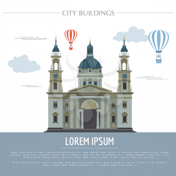 City buildings graphic template. St. Istvan cathedral. Vector illustration