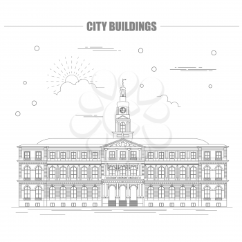 City buildings graphic template. Town hall. Rigas dome. Vector illustration