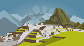 City buildings graphic template. Peru. Machu Picchu. Vector illustration