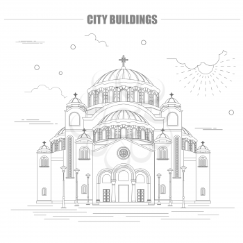 City buildings graphic template. Belgrad cathedral. Vector illustration