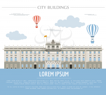 City buildings graphic template. Royal Palace Madrid. Vector illustration