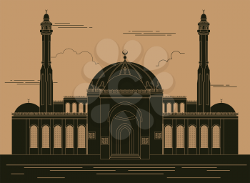 City buildings graphic template. Bahrain Mosque. Vector illustration