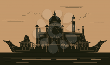 City buildings graphic template. Sultan Omar mosque. Brunei. Vector illustration