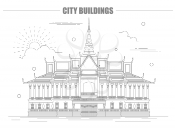 City buildings graphic template. Royal Palace. Cambodia. Vector illustration