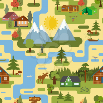 Great city map creator.Seamless pattern map. Camping, outdoor, countryside. Make your perfect city. Vector illustration
