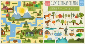 Great city map creator.Seamless pattern map. Camping, outdoor, countryside. Make your perfect city. Vector illustration
